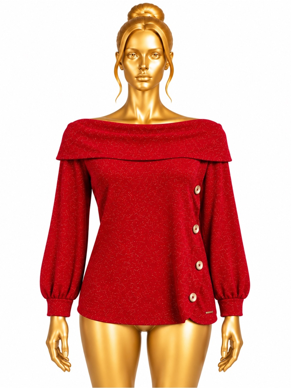Adrienne Vittadini Red Metallic Off Shoulder Top Size XL